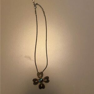 Sabika Cross Necklace with Turquoise Color Swarovski Stone Accent